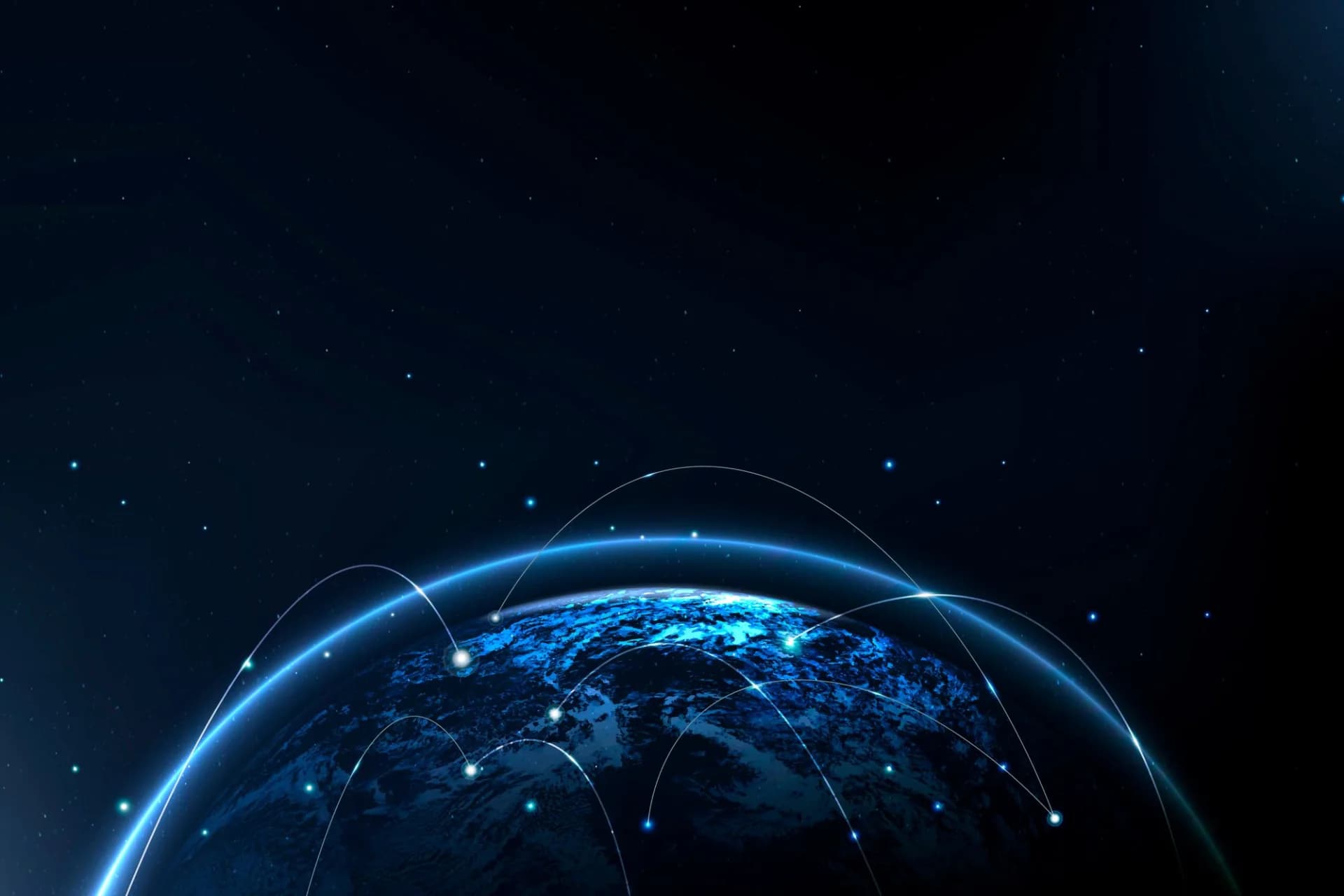A glowing digital Earth connected by networks of light